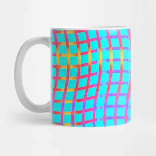 Wavy Plaid Rainbow on Cyan Mug